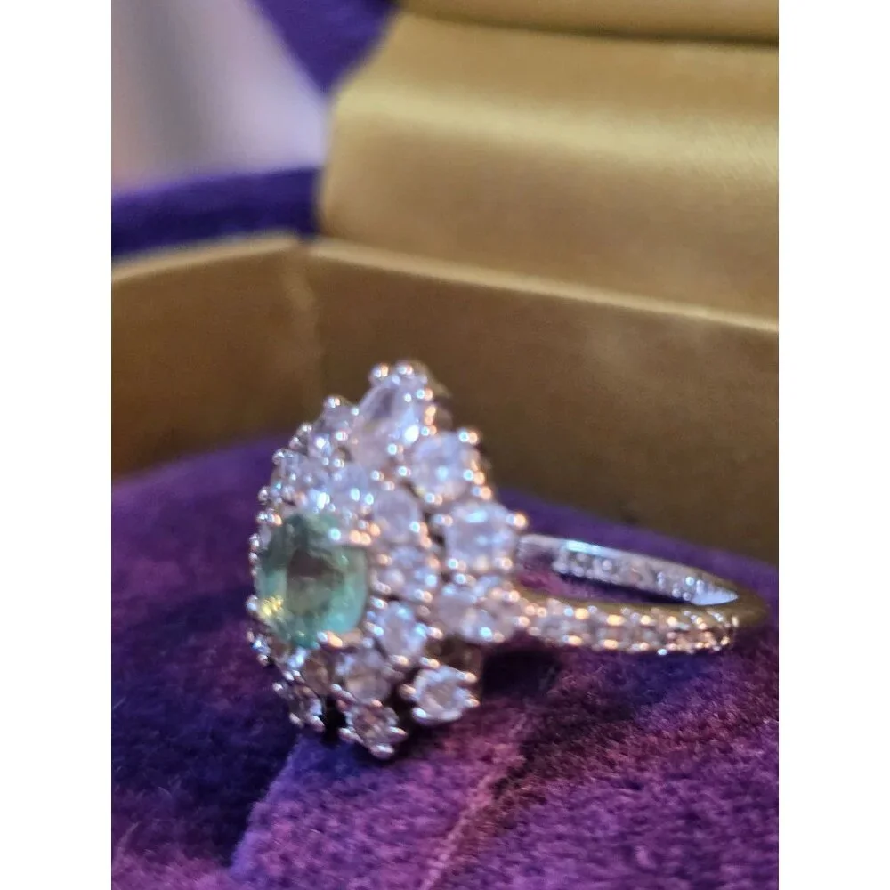 925 Sterling‎ Silver Green Moissanite Halo Ring 6.5 By Bomb Party